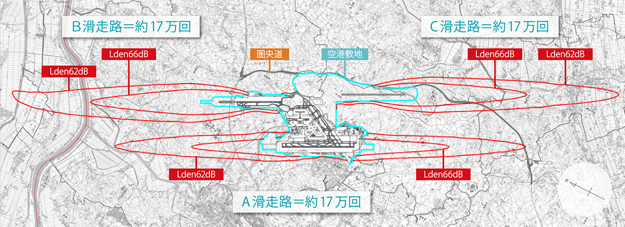 成田国際空港 予測騒音コンター（50万回）